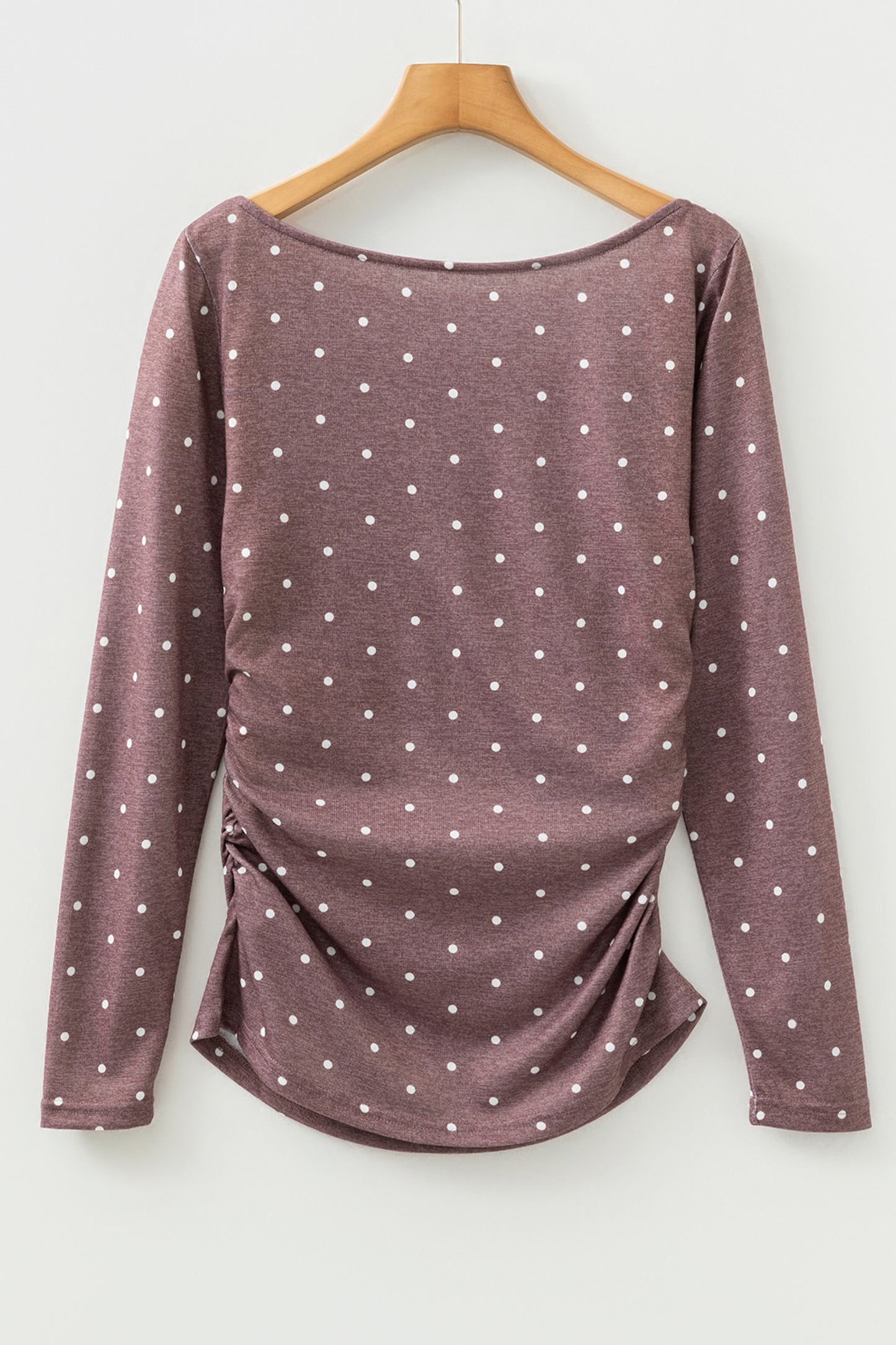 Dark Brown Polka Dot Boat Neck Knit Long Sleeve T Shirt-Tops/Long Sleeve Tops-[Adult]-[Female]-2022 Online Blue Zone Planet
