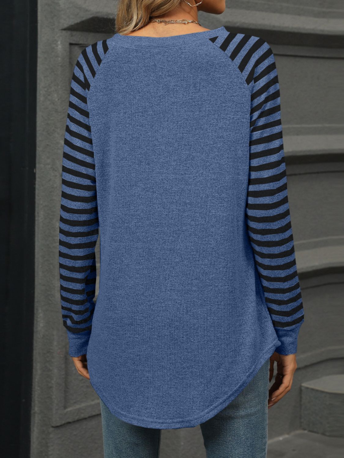 Blue Zone Planet | Striped Round Neck Long Sleeve T-Shirt-TOPS / DRESSES-[Adult]-[Female]-2022 Online Blue Zone Planet