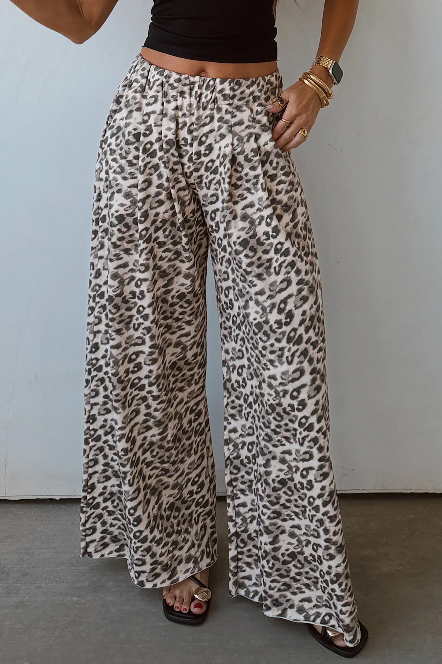 Multicolour Leopard Print Wide Leg Full Length Pants-Bottoms/Pants & Culotte-[Adult]-[Female]-2022 Online Blue Zone Planet