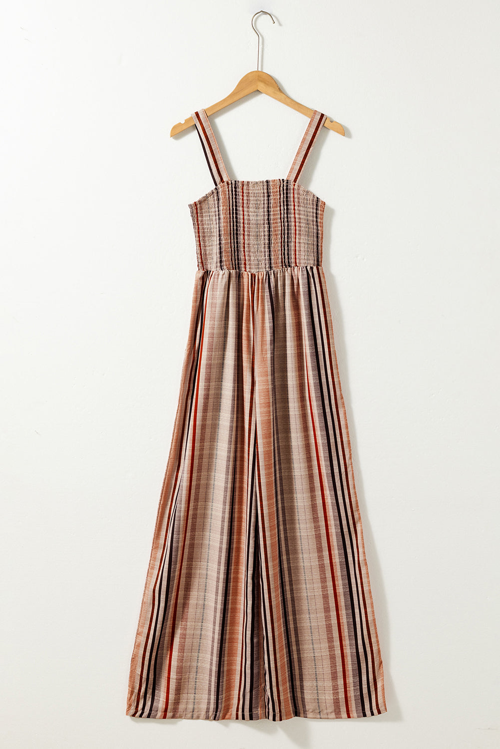 Yellow Stripe Square Neck Sleeveless Smocked Bodice Wide Leg Jumpsuit-Bottoms/Jumpsuits & Rompers-[Adult]-[Female]-2022 Online Blue Zone Planet