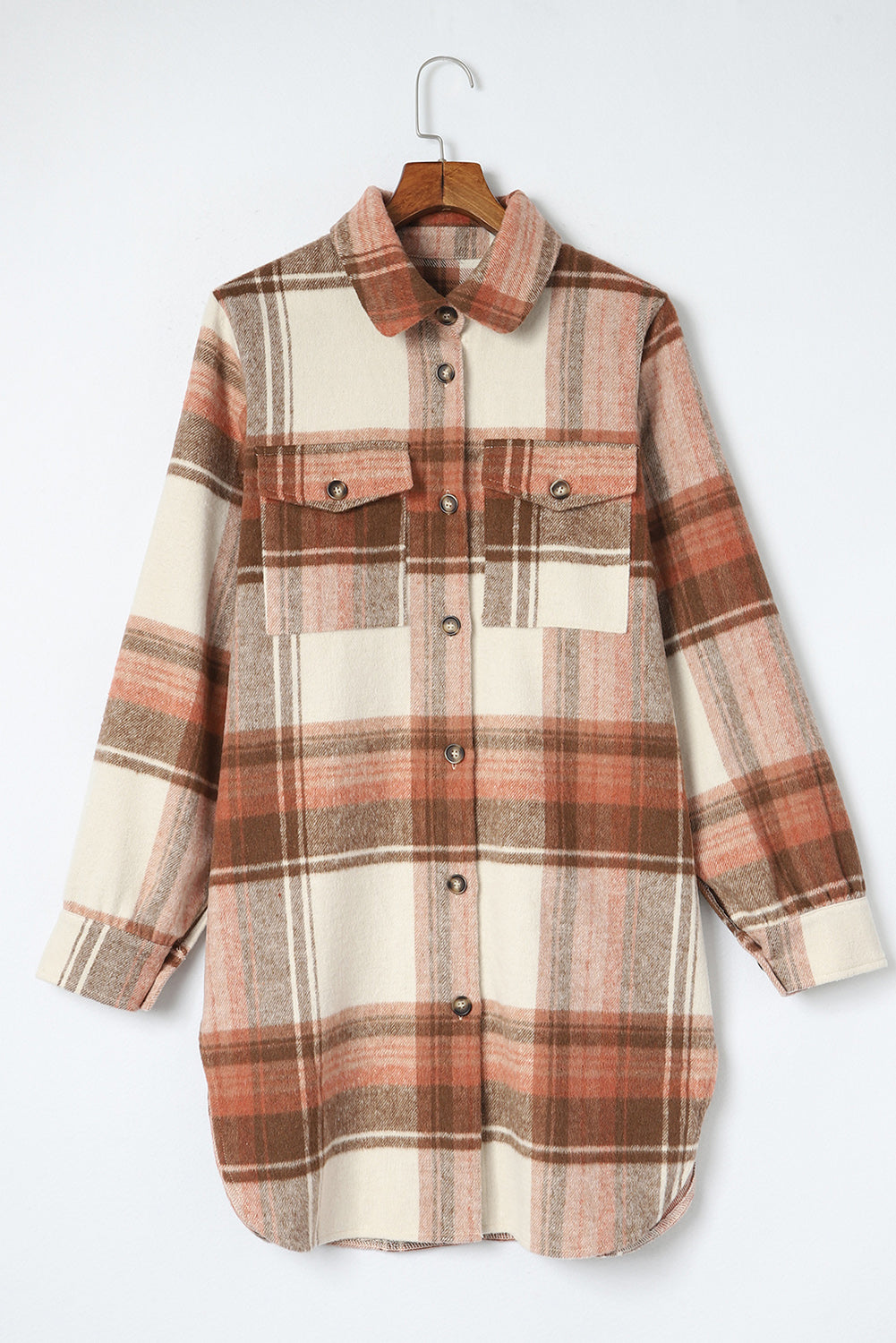 Pocketed Plaid Collared Neck Shacket-TOPS / DRESSES-[Adult]-[Female]-2022 Online Blue Zone Planet