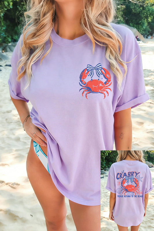 Orchid Petal CRABBY Beach Day Graphic T Shirt-Graphic/Graphic Tees-[Adult]-[Female]-Orchid Petal-S-2022 Online Blue Zone Planet