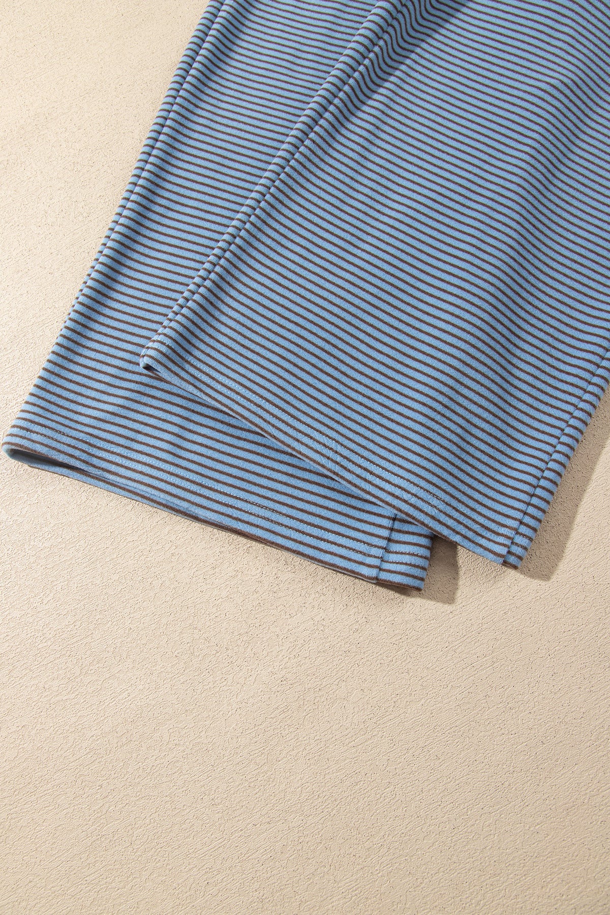 Beige Stripe Contrast Trim Round Neck Oversize Long Sleeve Top 2pcs Pant Set-Two Piece Sets/Pant Sets-[Adult]-[Female]-2022 Online Blue Zone Planet