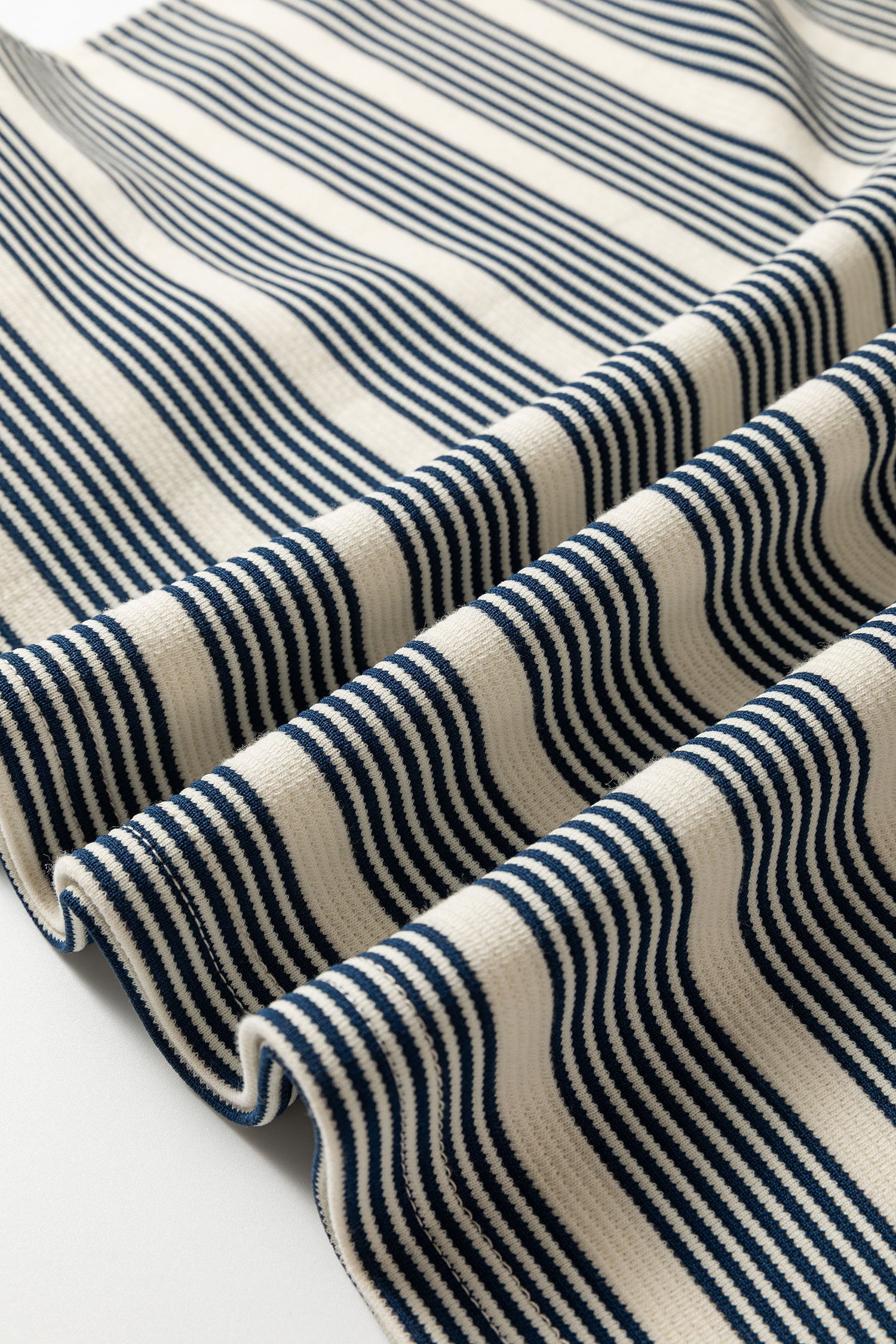 Blue Stripe Ruffled Short Sleeve Contrast Trim Button Notched Neck Midi Dress-TOPS / DRESSES-[Adult]-[Female]-2022 Online Blue Zone Planet