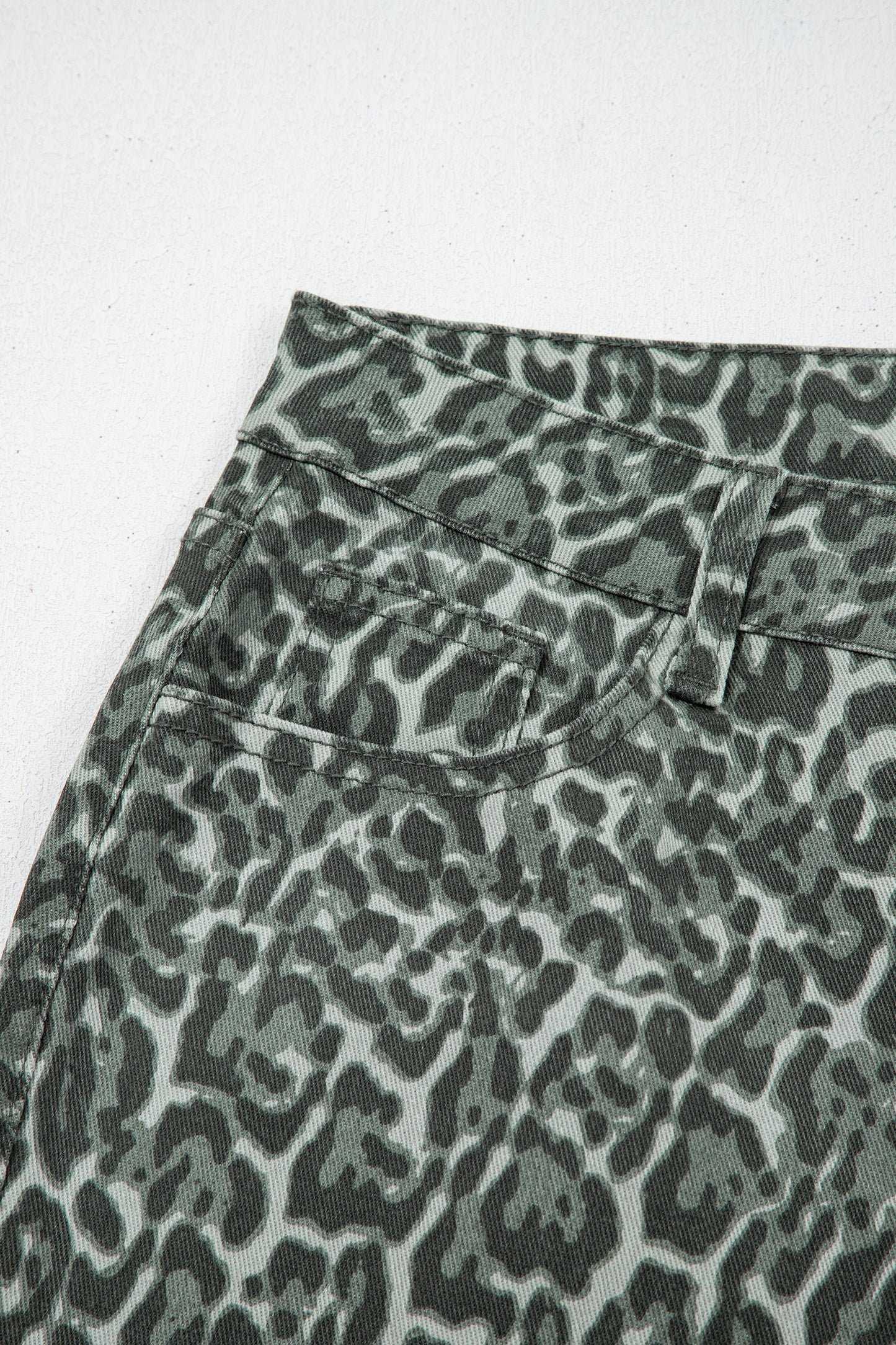 Gray Leopard Frayed Edge Wide Leg High Waist Jeans-Bottoms/Jeans-[Adult]-[Female]-2022 Online Blue Zone Planet