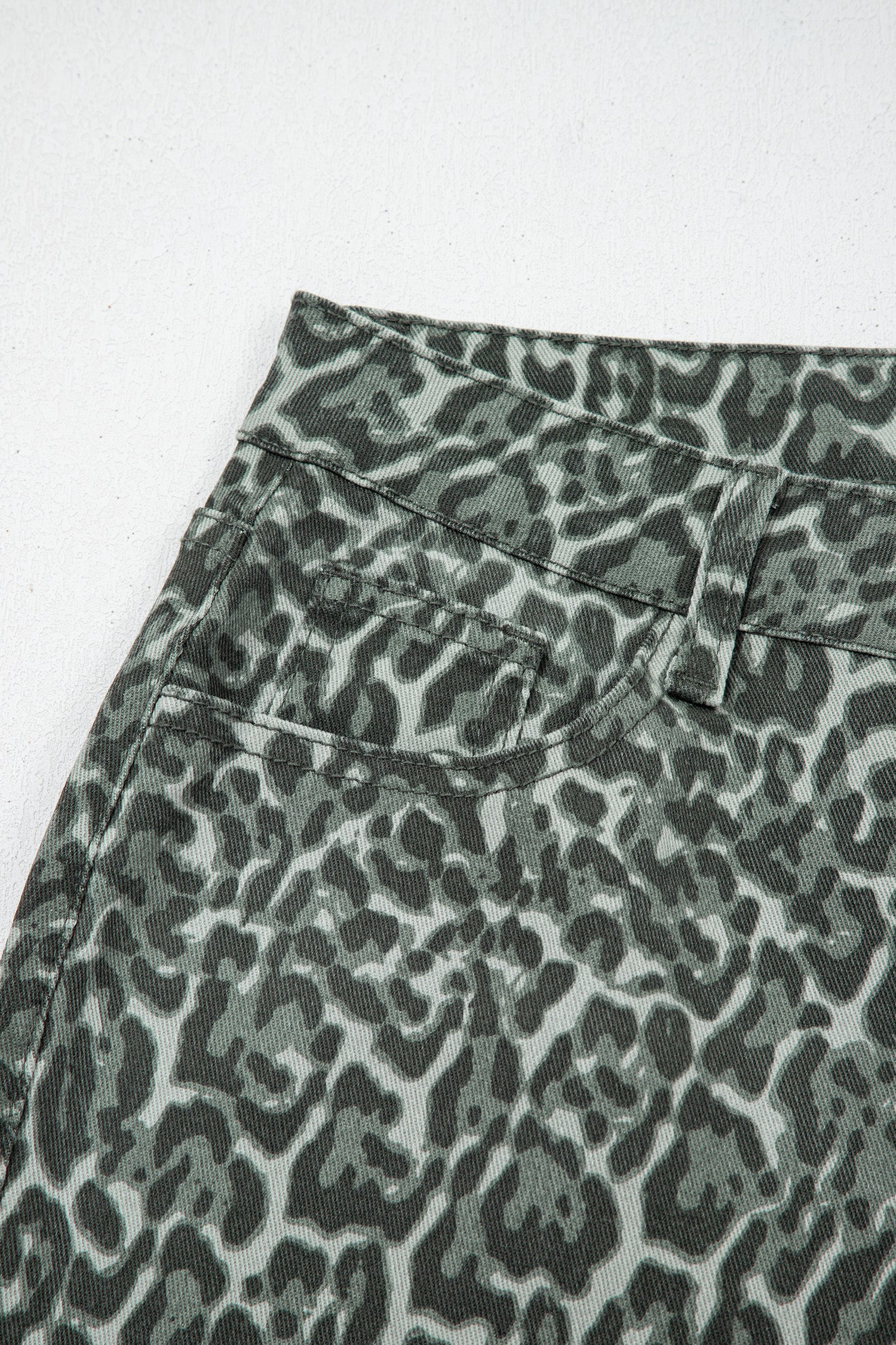 Gray Leopard Frayed Edge Wide Leg High Waist Jeans-Bottoms/Jeans-[Adult]-[Female]-2022 Online Blue Zone Planet