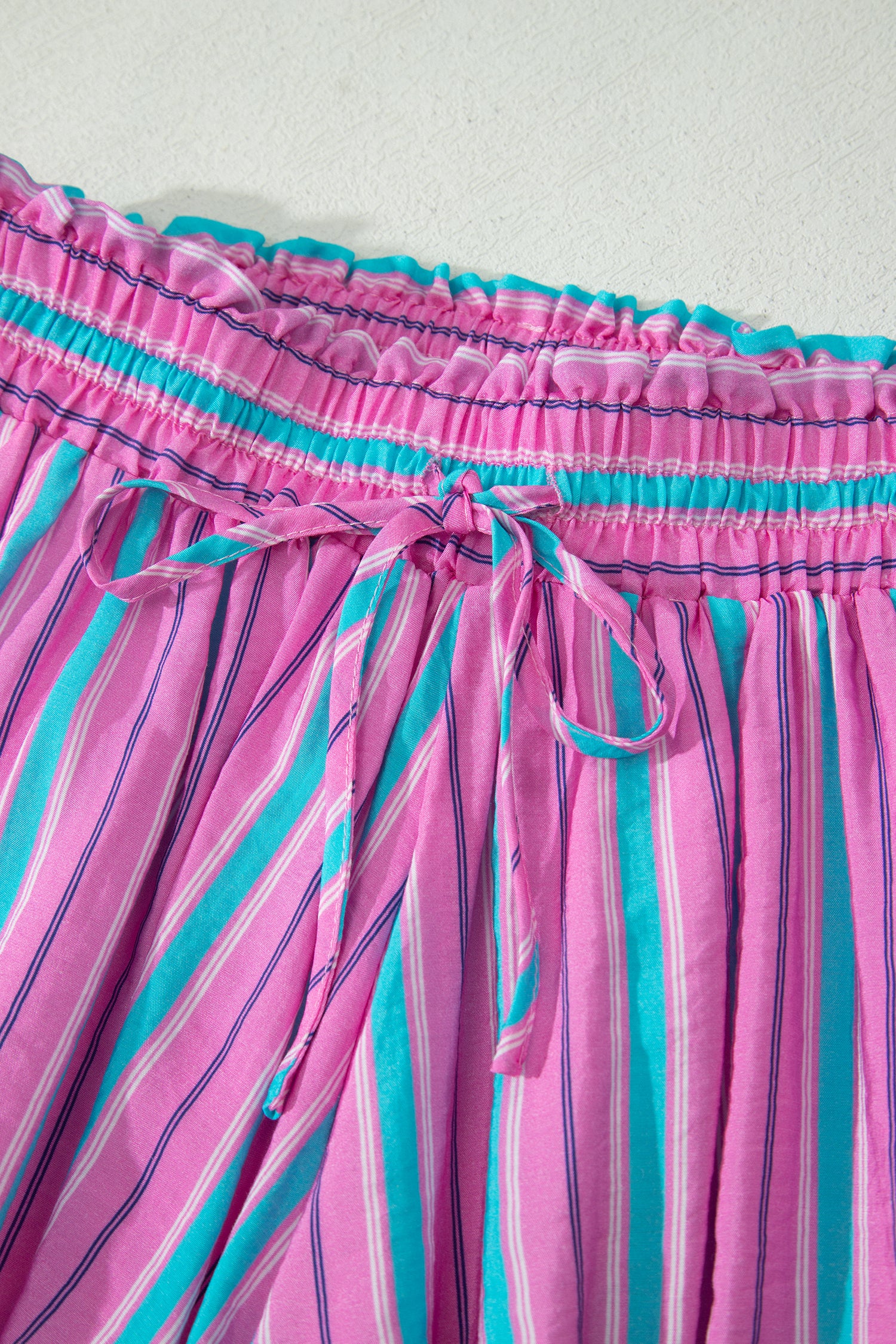 Pink Stripe Dolman Short Sleeve Blouse Drawstring Elastic Waist Loose Short Set-Two Piece Sets/Short Sets-[Adult]-[Female]-2022 Online Blue Zone Planet