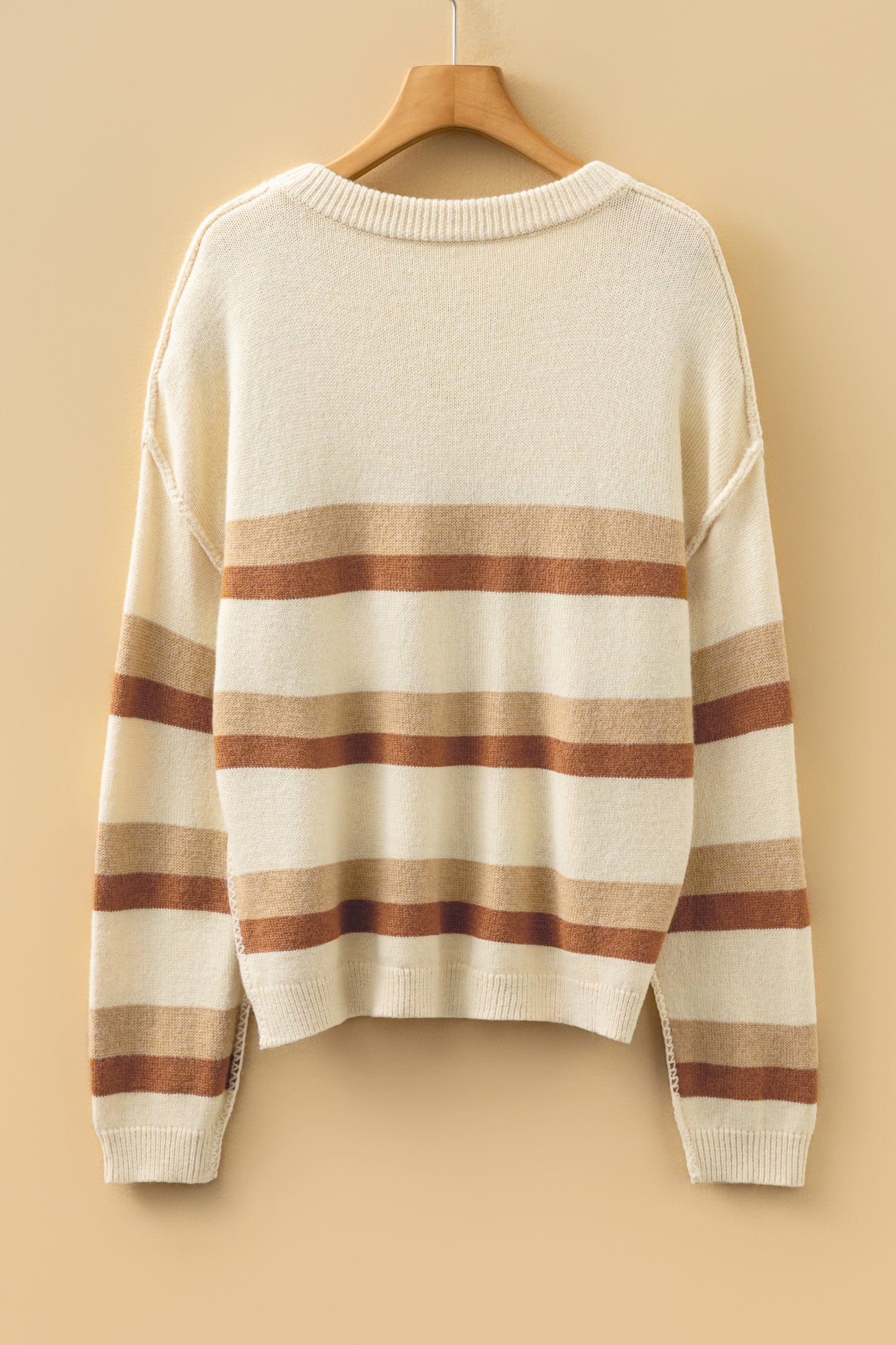 Khaki Stripe Exposed Seam Drop Shoulder Knit Baggy Sweater-TOPS / DRESSES-[Adult]-[Female]-2022 Online Blue Zone Planet