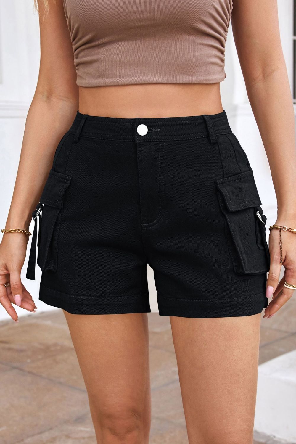 High Waist Shorts with Pockets-BOTTOMS SIZES SMALL MEDIUM LARGE-[Adult]-[Female]-Black-XS-2022 Online Blue Zone Planet