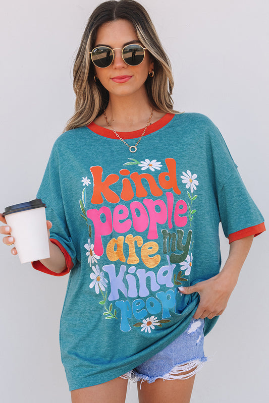 Dusk Blue Kind People are My Kind People Graphic Oversized Tee-Tops/Tops & Tees-[Adult]-[Female]-Dusk Blue-S-2022 Online Blue Zone Planet