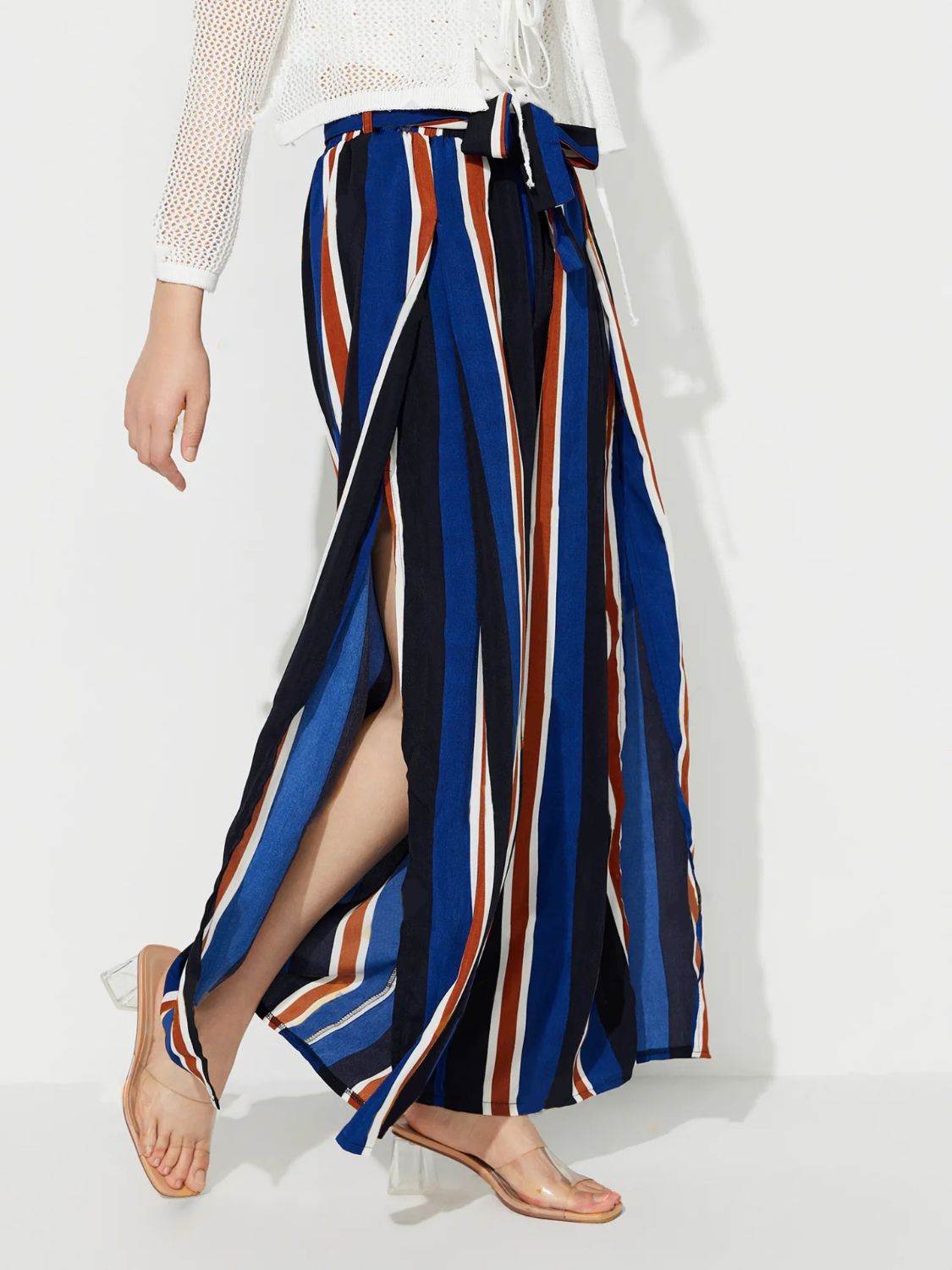 Blue Zone Planet | Side Slit Contrast Wide Leg Pants-BOTTOMS SIZES SMALL MEDIUM LARGE-[Adult]-[Female]-2022 Online Blue Zone Planet