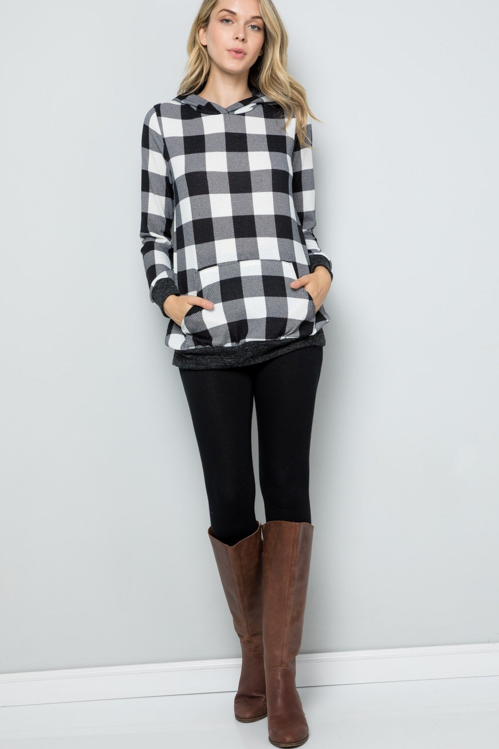 Celeste Full Size Contrast Plaid Long Sleeve Hoodie-TOPS / DRESSES-[Adult]-[Female]-2022 Online Blue Zone Planet