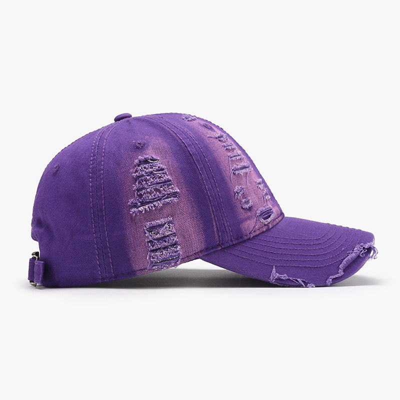 Distressed Adjustable Cotton Baseball Cap-BASEBALL HATS-[Adult]-[Female]-2022 Online Blue Zone Planet