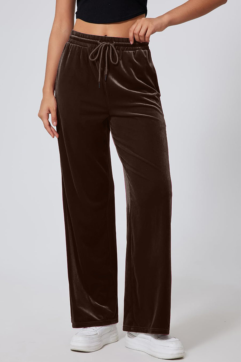 Drawstring Elastic Waist Straight Leg Pants-BOTTOMS SIZES SMALL MEDIUM LARGE-[Adult]-[Female]-Coffee Brown-S-2022 Online Blue Zone Planet