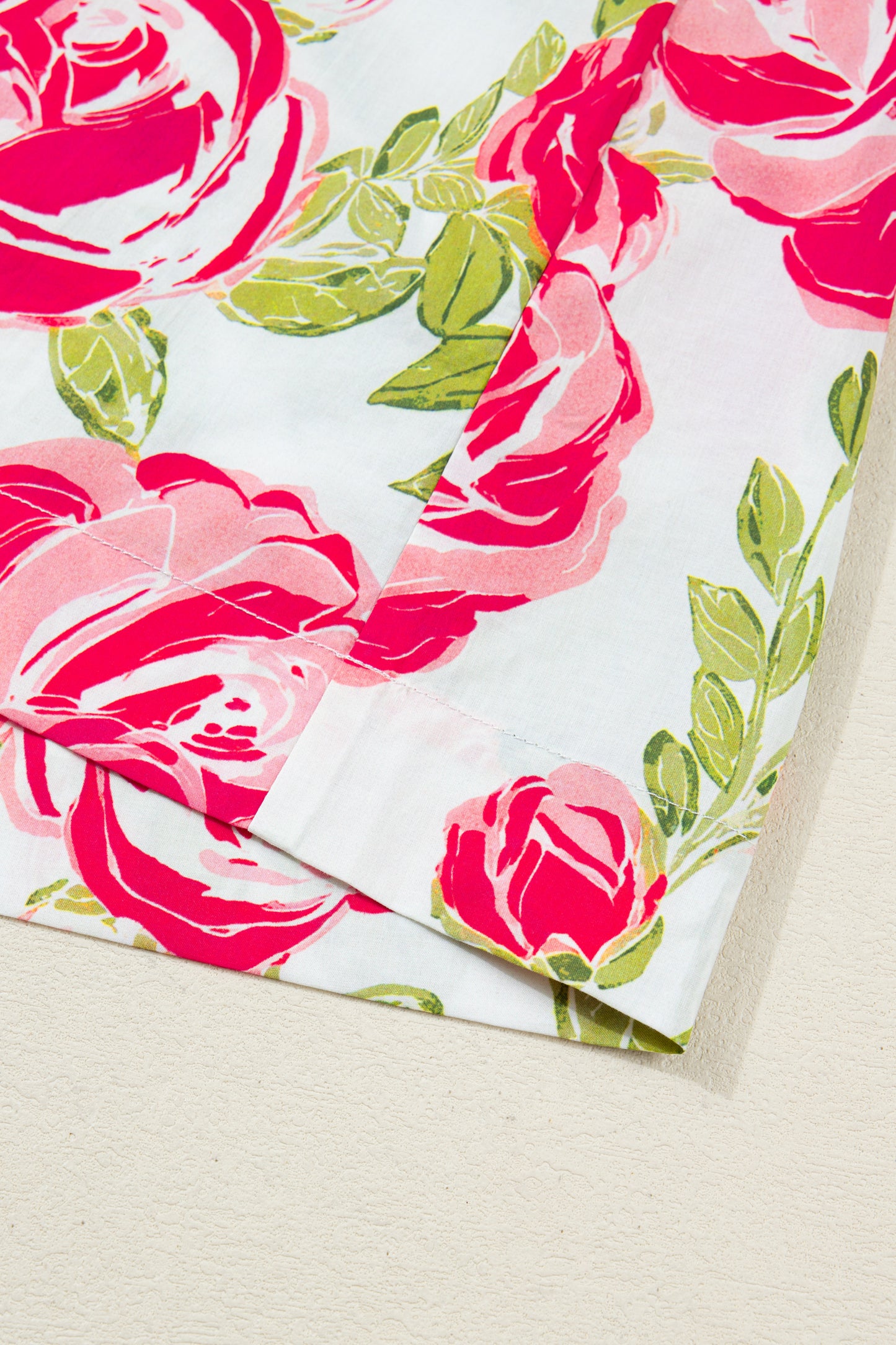 Pink Flower Print Striped Trim Frilled Collar Short Sleeve Shirt-Tops/Blouses & Shirts-[Adult]-[Female]-2022 Online Blue Zone Planet