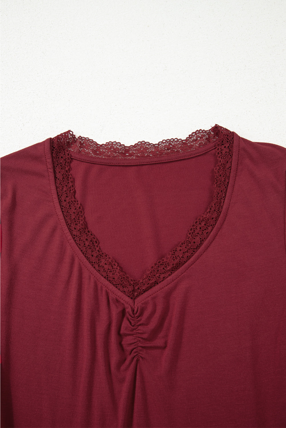 Smoke Gray Lace-Trimmed Sweetheart Neckline Ruched Detail Long Sleeve T-Shirt-Tops/Long Sleeve Tops-[Adult]-[Female]-2022 Online Blue Zone Planet