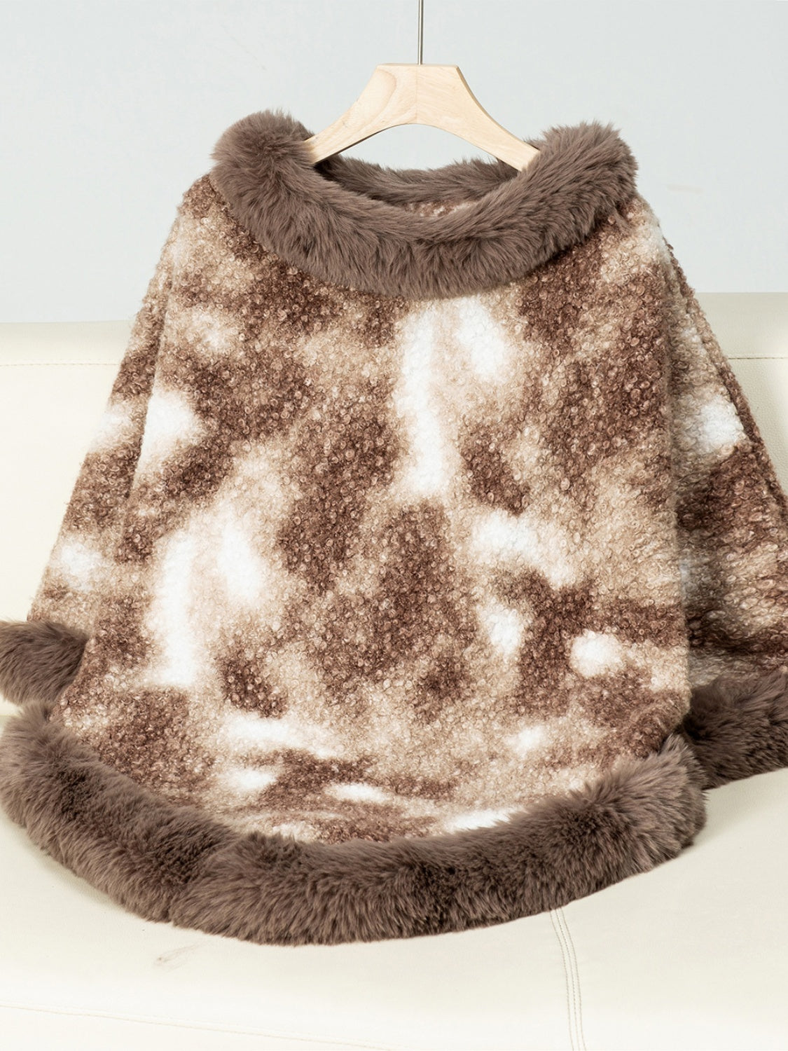 Furry Contrast Three-Quarter Poncho-TOPS / DRESSES-[Adult]-[Female]-Taupe-One Size-2022 Online Blue Zone Planet