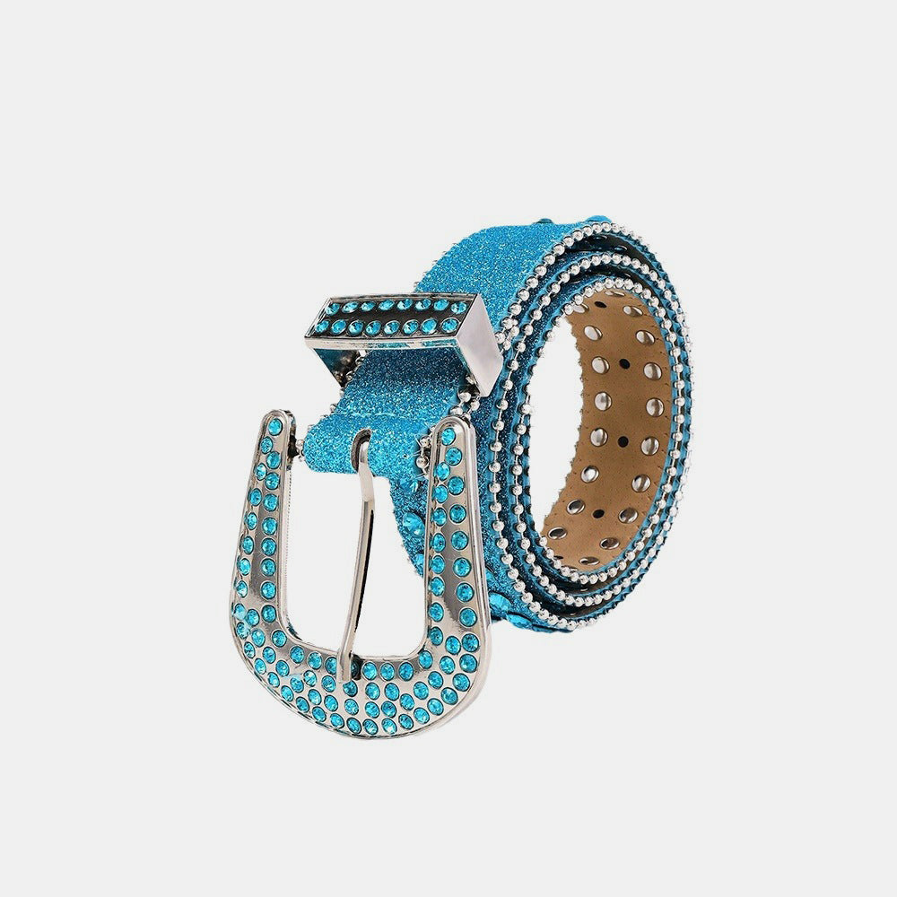 Rhinestone PU Leather Belt-BELTS-[Adult]-[Female]-2022 Online Blue Zone Planet