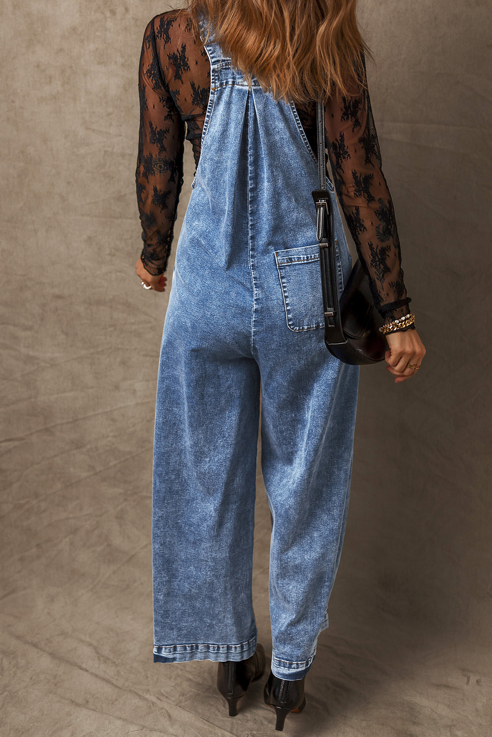 Blue Zone Planet | Light Blue Mineral Wash Buttoned Straps Wide Leg Denim Overalls-Bottoms/Jumpsuits & Rompers-[Adult]-[Female]-2022 Online Blue Zone Planet