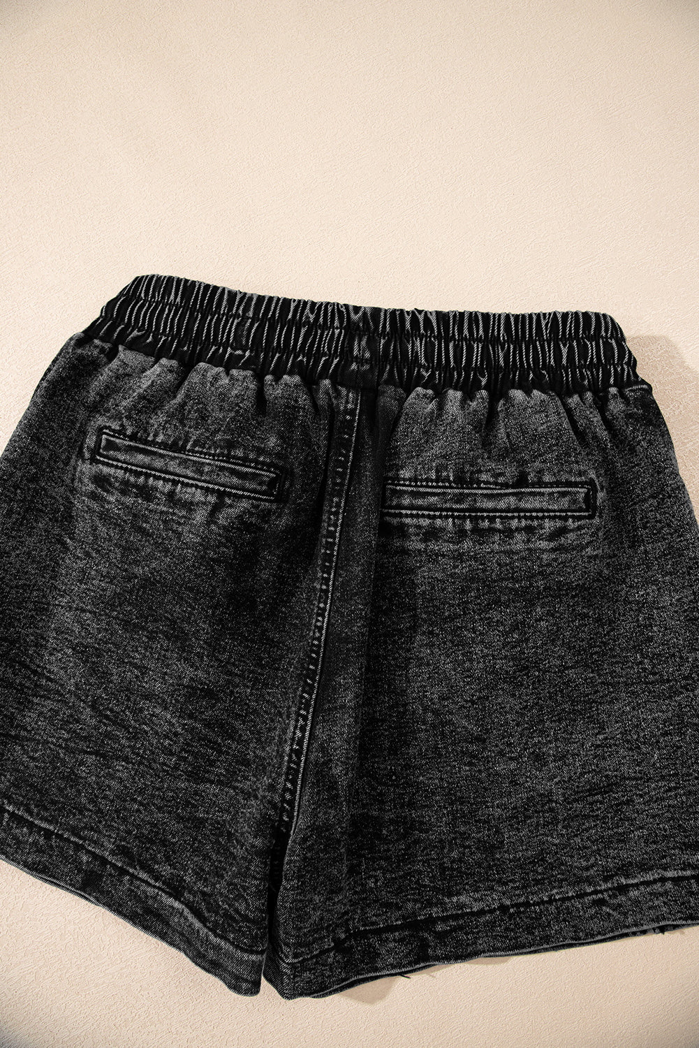 Black Drawstring High Waist Pocketed Denim Shorts-Bottoms/Denim Shorts-[Adult]-[Female]-2022 Online Blue Zone Planet