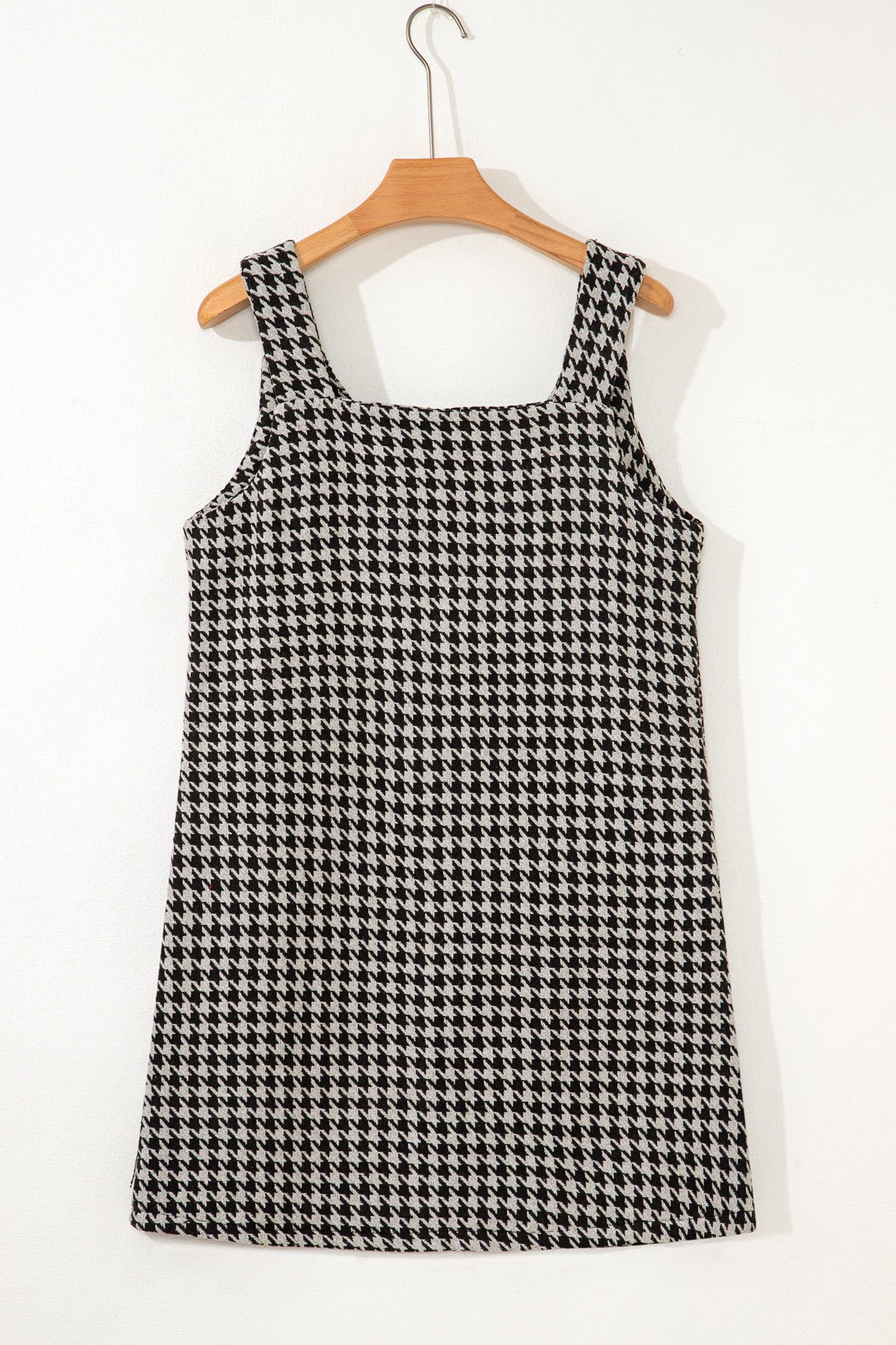 Khaki Houndstooth Print V Neck Sleeveless Mini Dress-TOPS / DRESSES-[Adult]-[Female]-2022 Online Blue Zone Planet