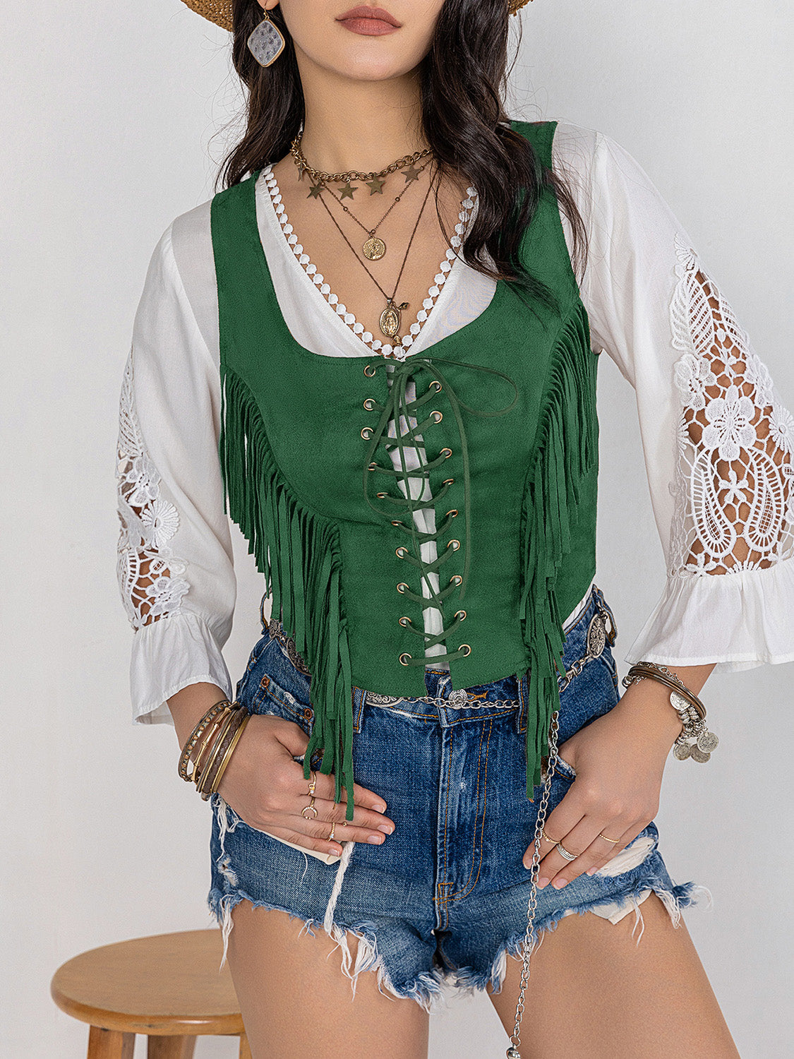 Fringe Lace-Up Wide Strap Tank-TOPS / DRESSES-[Adult]-[Female]-2022 Online Blue Zone Planet