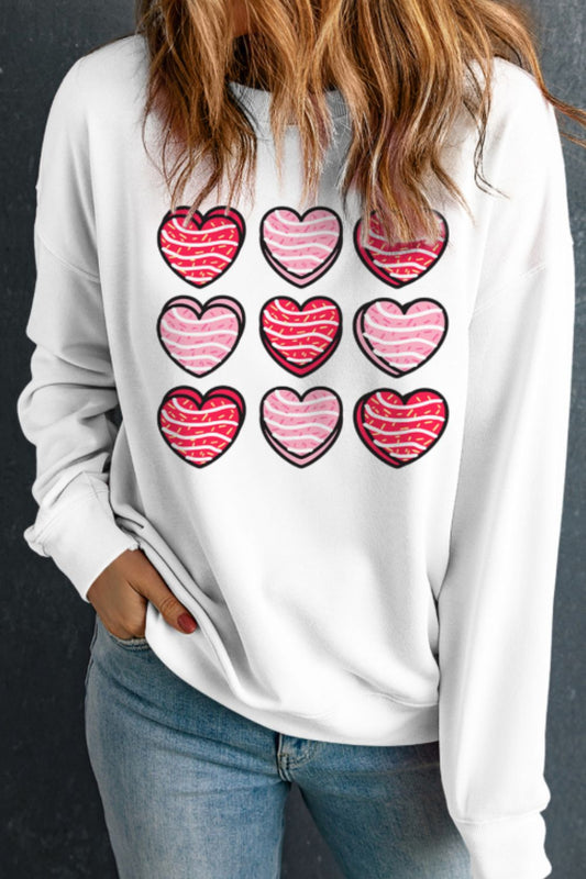 Blue Zone Planet | Valentine's Day Heart Round Neck Long Sleeve Sweatshirt-TOPS / DRESSES-[Adult]-[Female]-White-S-2022 Online Blue Zone Planet