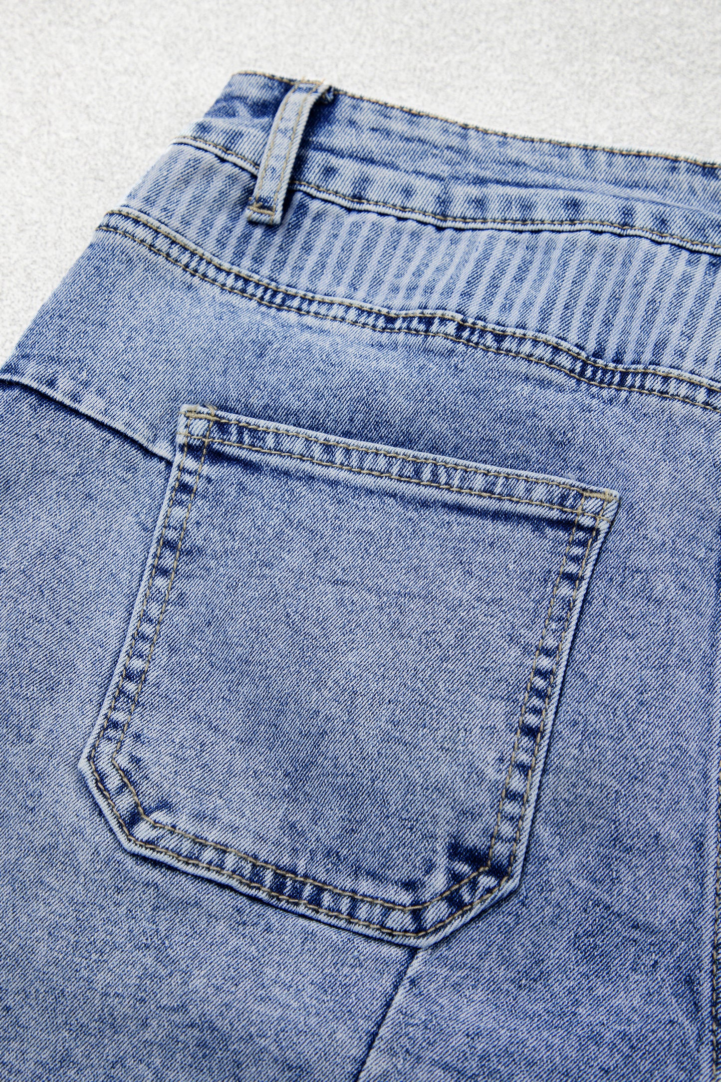 Sky Blue Striped Paisley Mixed Patchwork Raw Hem Denim Shorts-Bottoms/Denim Shorts-[Adult]-[Female]-2022 Online Blue Zone Planet