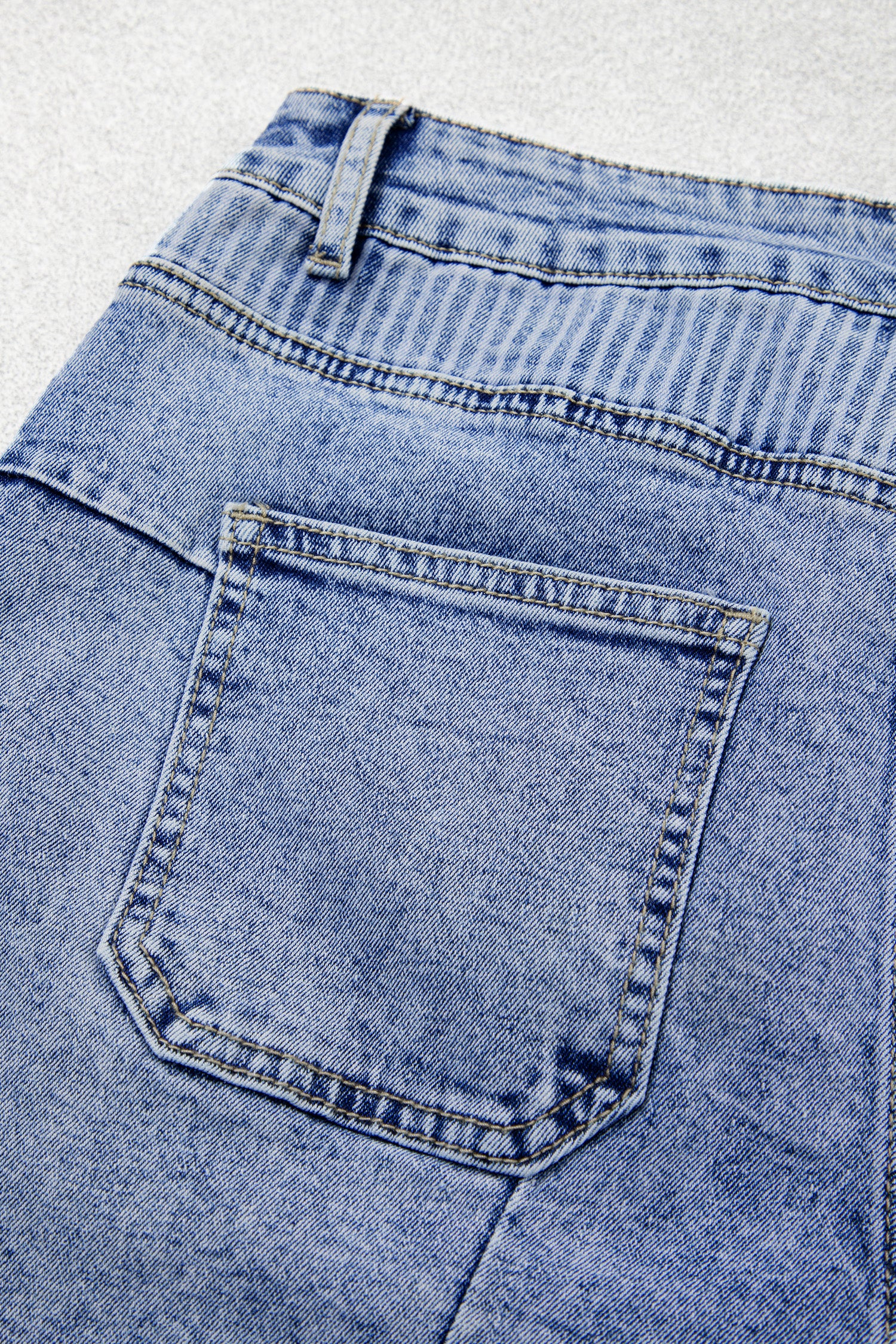 Sky Blue Striped Paisley Mixed Patchwork Raw Hem Denim Shorts-Bottoms/Denim Shorts-[Adult]-[Female]-2022 Online Blue Zone Planet