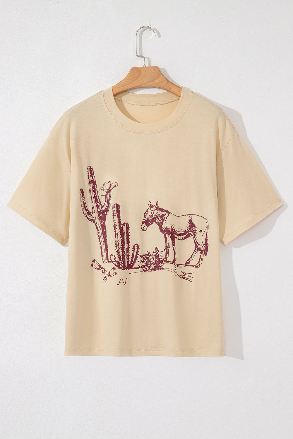 Parchment Western Burro Cactus Crew Neck Graphic Tee-Plus Size/Plus Size Tops/Plus Size Tops & Tees-[Adult]-[Female]-2022 Online Blue Zone Planet