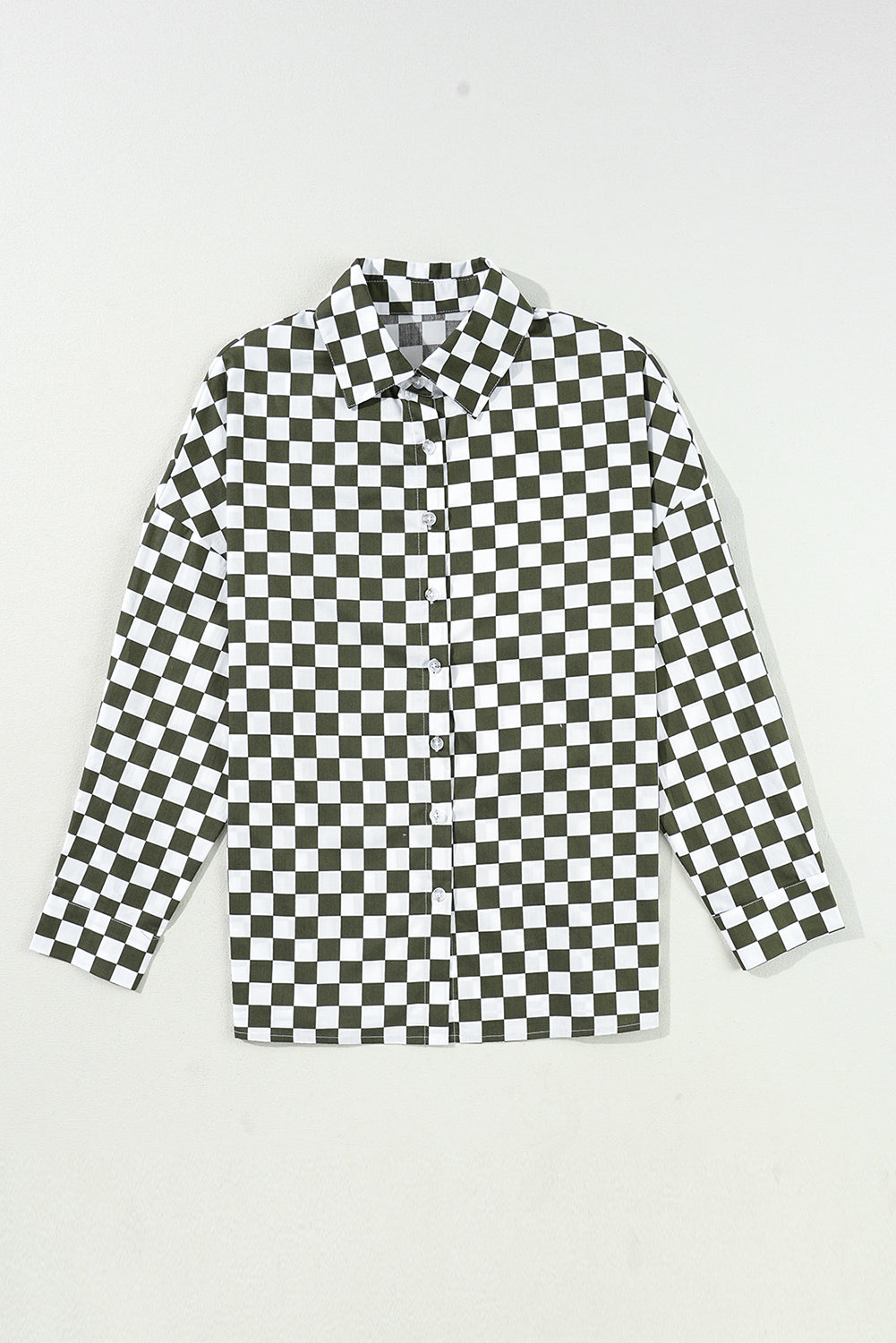 Checkered Collared Neck Long Sleeve Shirt-TOPS / DRESSES-[Adult]-[Female]-2022 Online Blue Zone Planet