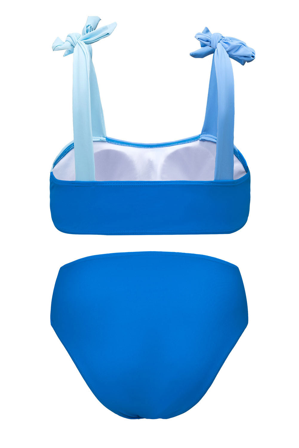 Blue Zone Planet | Sky Blue Ombre Color Block Tie Shoulder Bikini High Waist Swimsuit-Swimwear/High Waisted Swimsuit-[Adult]-[Female]-2022 Online Blue Zone Planet