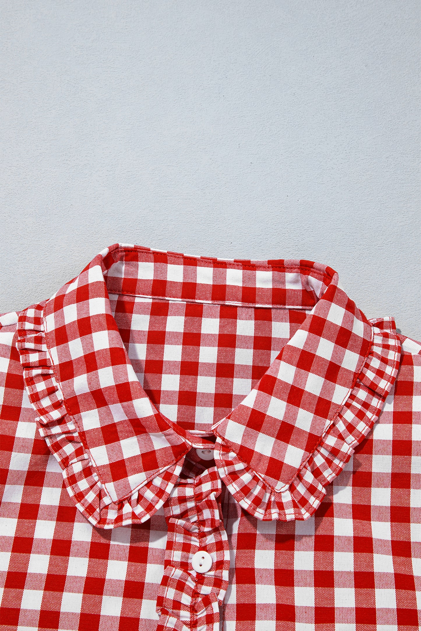 Red Plaid Long Sleeve Button Down Frill Detail Casual Shirt-Tops/Blouses & Shirts-[Adult]-[Female]-2022 Online Blue Zone Planet