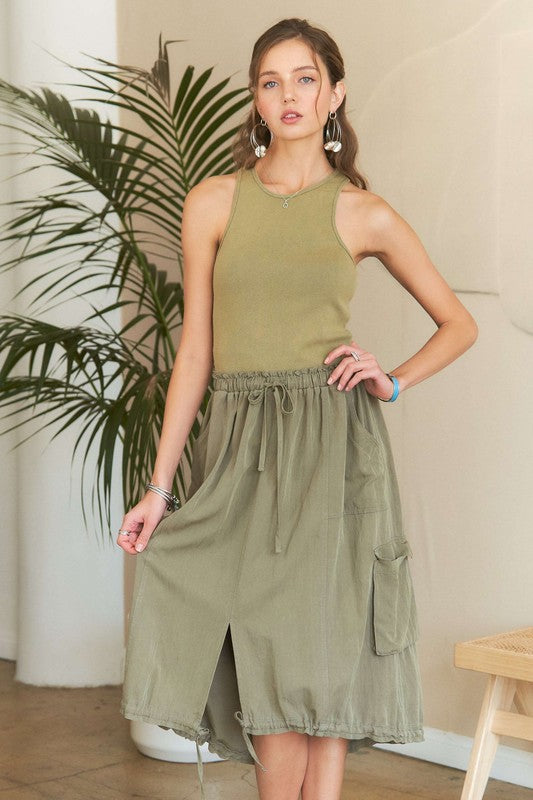 ADORA Drawstring Sleeveless Washed Dress-TOPS / DRESSES-[Adult]-[Female]-Lt Olive-S-2022 Online Blue Zone Planet