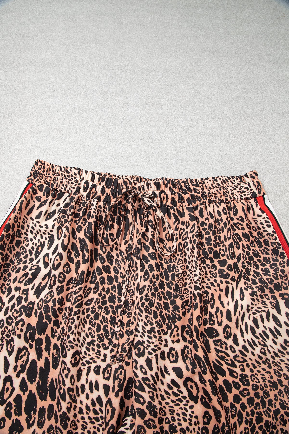 Khaki Leopard Print Colorblock Side Stripes Wide Leg Full Length Plus Size Pants-Plus Size/Plus Size Bottoms-[Adult]-[Female]-2022 Online Blue Zone Planet