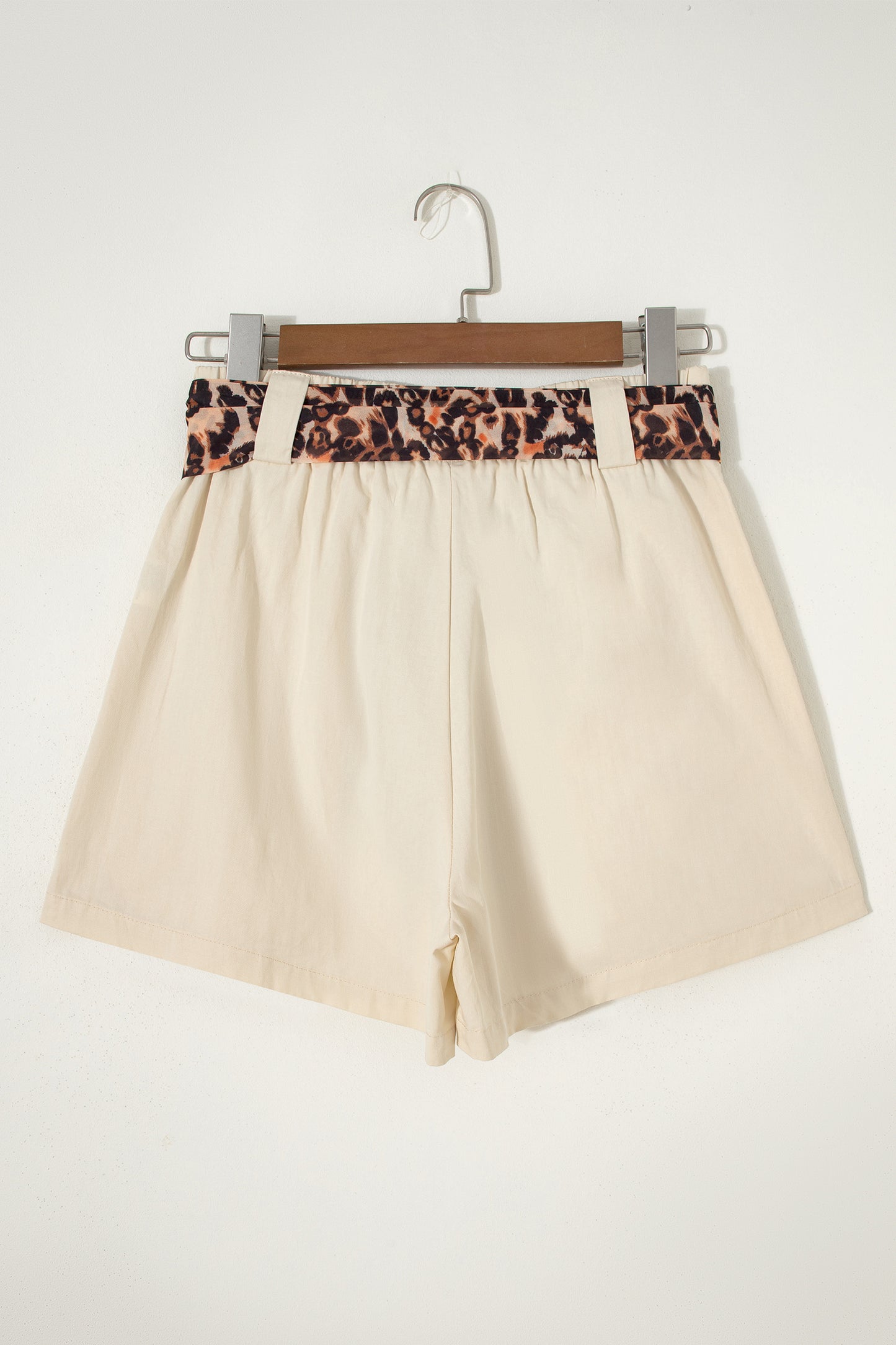 Oatmeal Leopard Contrast Sash Belt Pleated Wide Leg Shorts-Bottoms/Casual Shorts-[Adult]-[Female]-2022 Online Blue Zone Planet