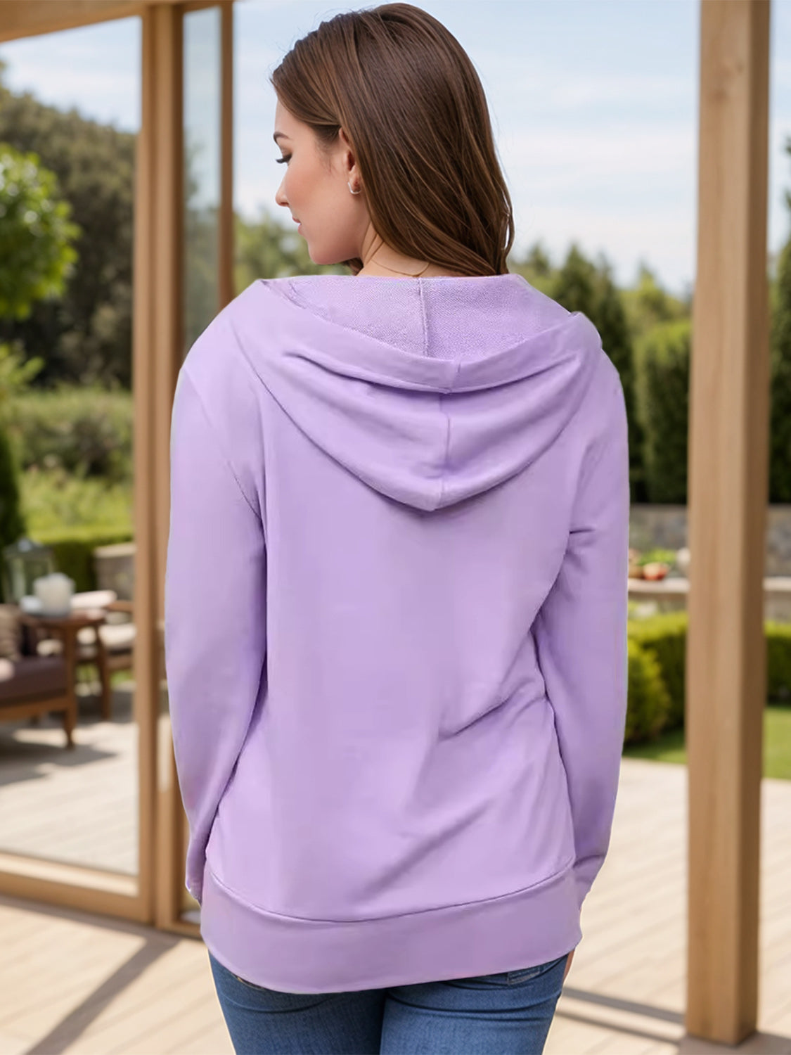 Blue Zone Planet | Full Size Drawstring Half Zip Long Sleeve Hoodie-TOPS / DRESSES-[Adult]-[Female]-2022 Online Blue Zone Planet