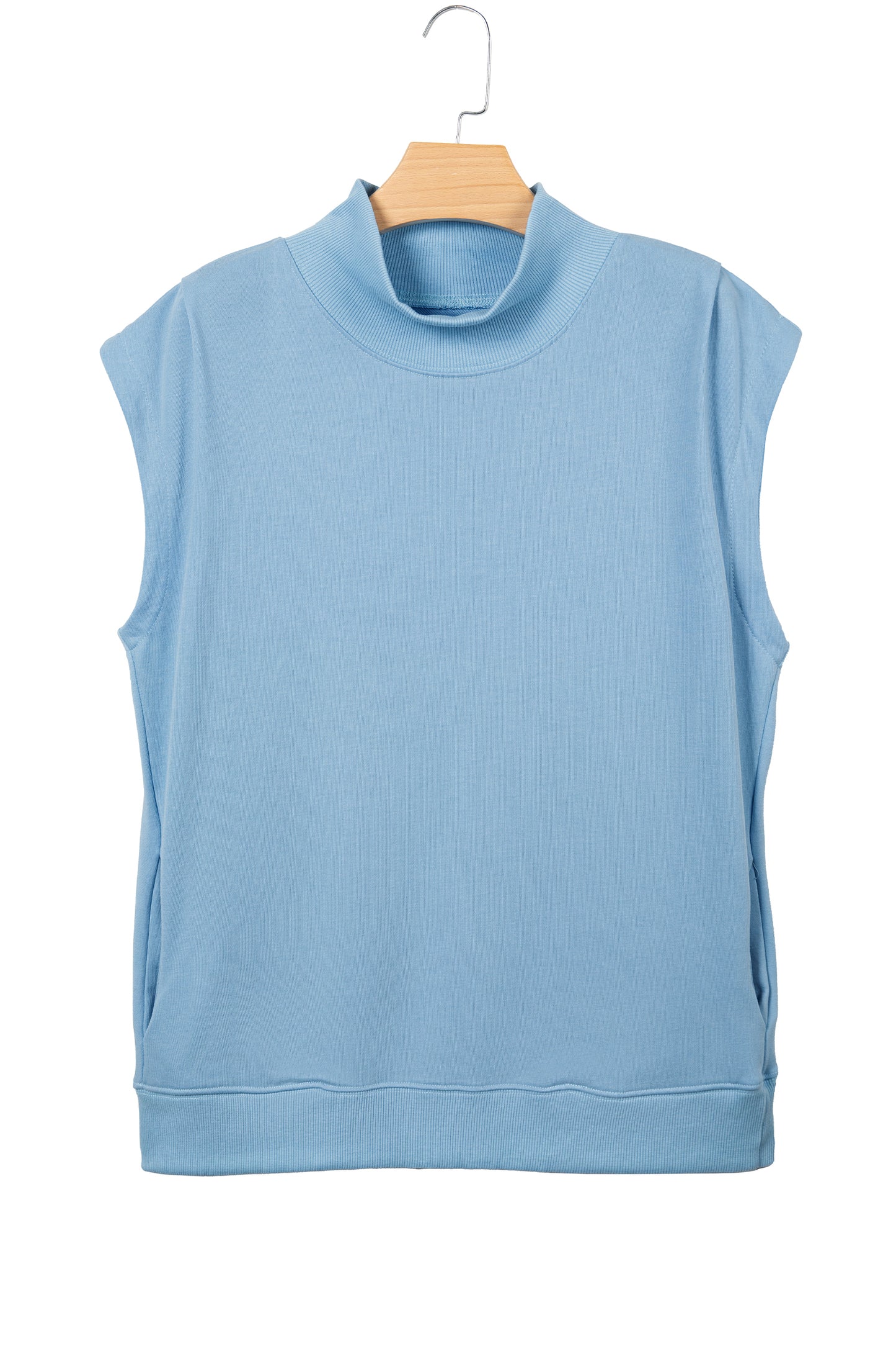 Myosotis Solid Color High Neck Cap Sleeve Loose Top-Tops/Tops & Tees-[Adult]-[Female]-2022 Online Blue Zone Planet