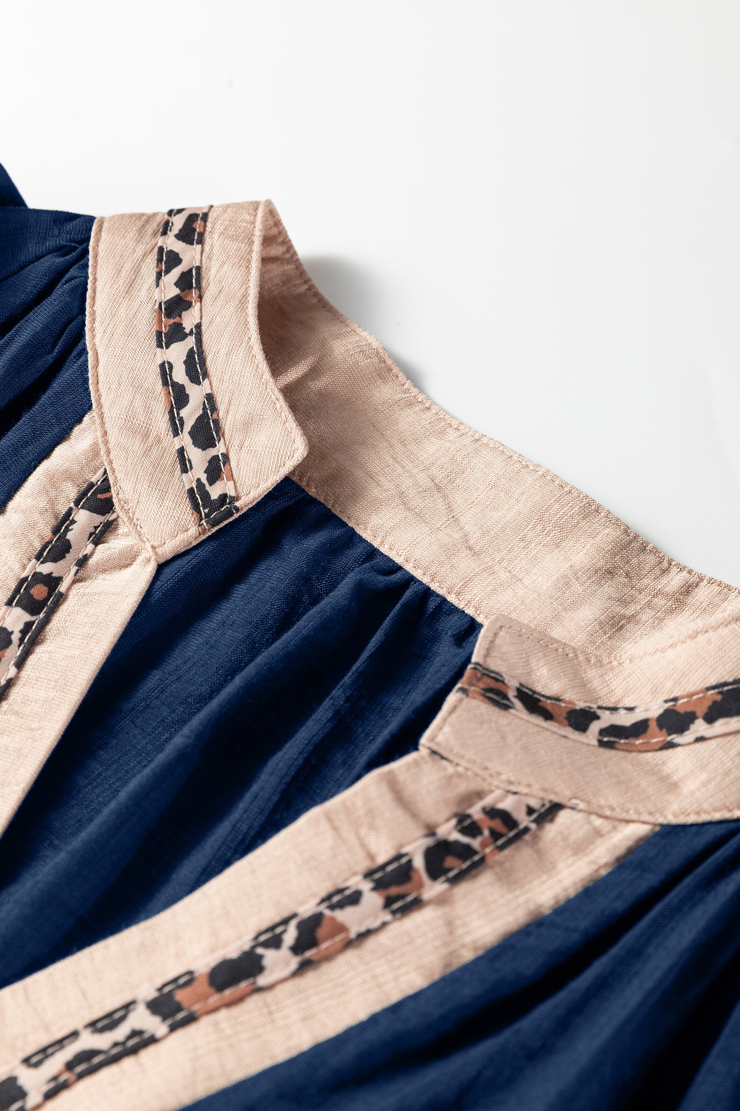 Violet Leopard Trim V Neck Flounced Bracelet Sleeve Blouse-Bracelet-[Adult]-[Female]-2022 Online Blue Zone Planet