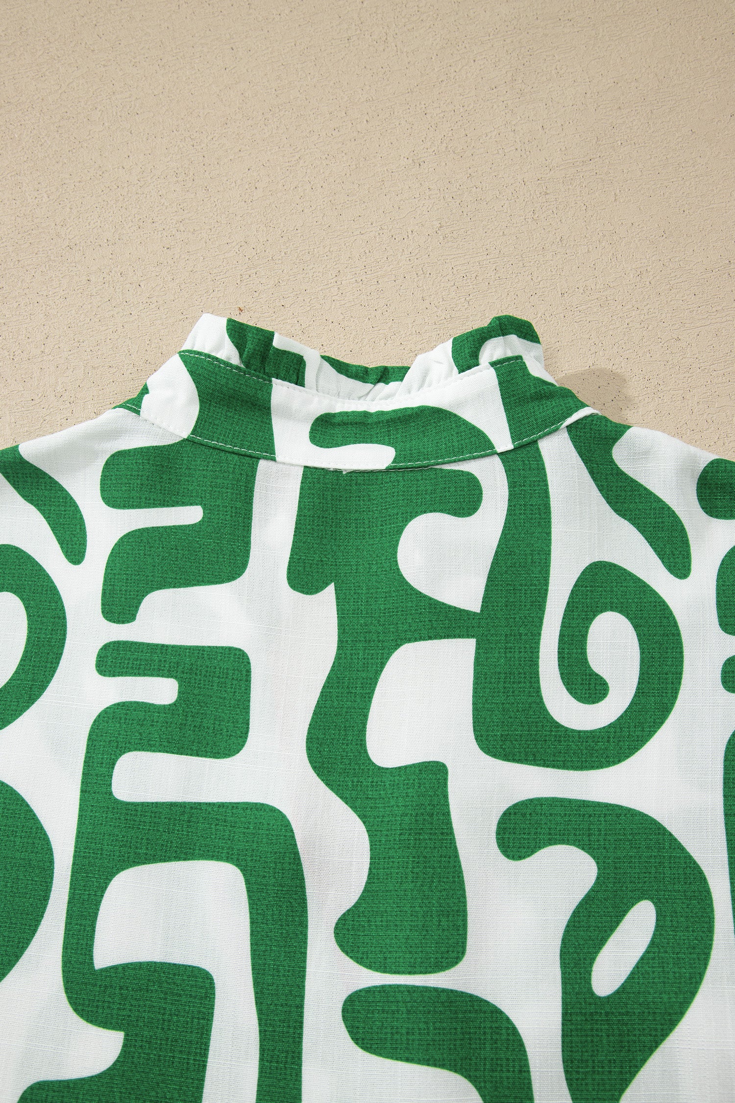 Green Abstract Print Striped Trim V Neck Short Sleeve Blouse-Tops/Blouses & Shirts-[Adult]-[Female]-2022 Online Blue Zone Planet