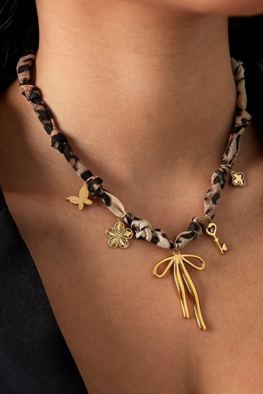 Gold Heart Cross Flower Bow Charm Leopard Scarf Necklace-Necklaces-[Adult]-[Female]-Gold-ONE SIZE-2022 Online Blue Zone Planet