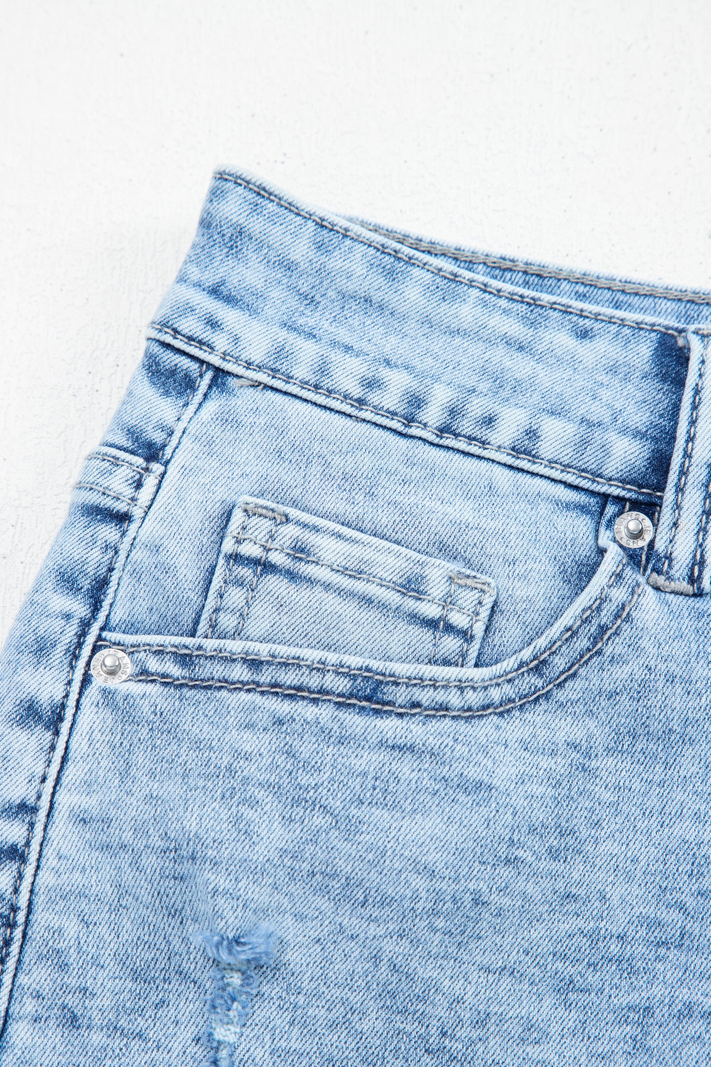 Beau Blue Distressed Acid Wash Denim Hot Shorts-Bottoms/Denim Shorts-[Adult]-[Female]-2022 Online Blue Zone Planet