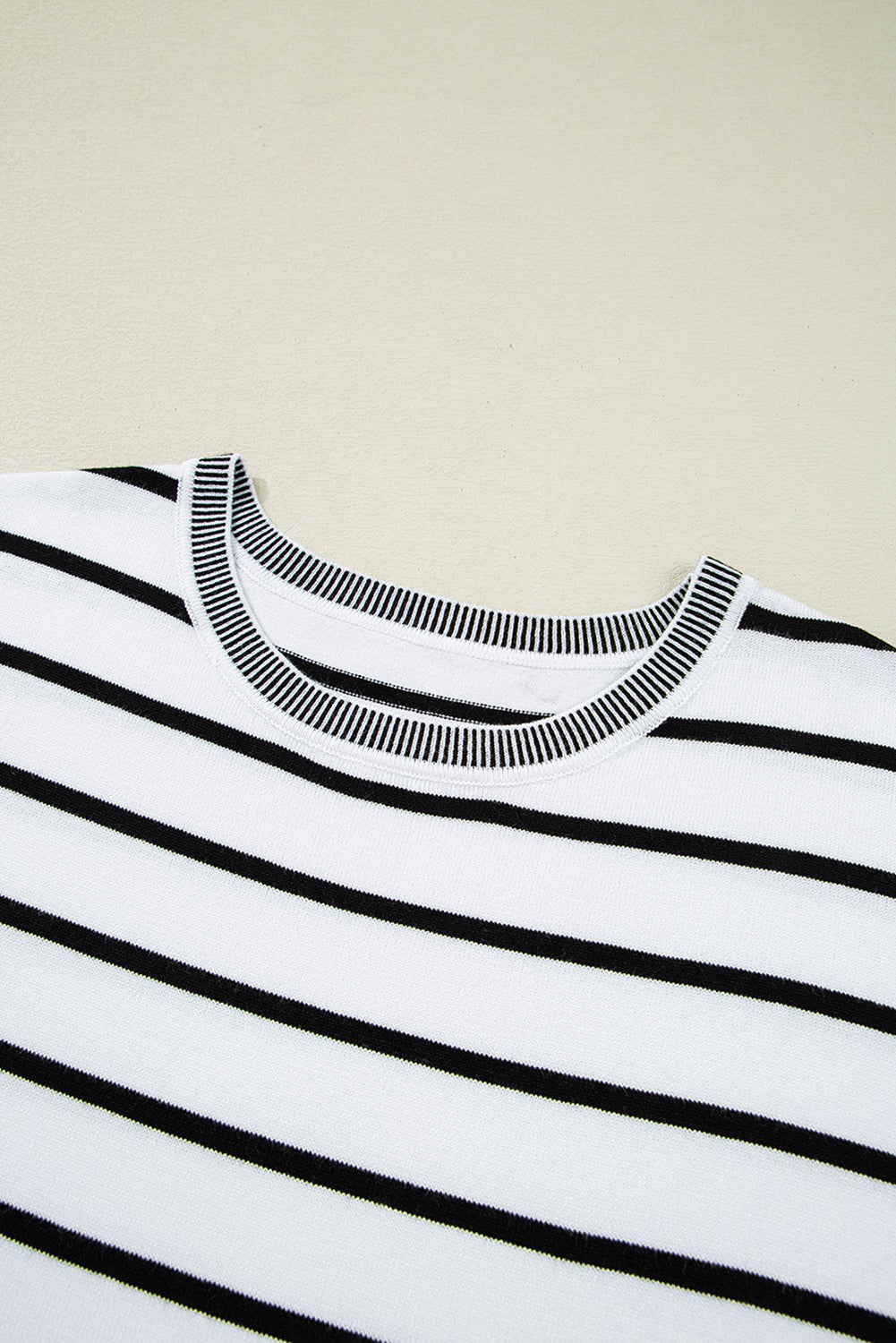 White Stripe Knitted Bat Sleeve T Shirt-Sweaters & Cardigans/Short Sleeve Sweaters-[Adult]-[Female]-2022 Online Blue Zone Planet