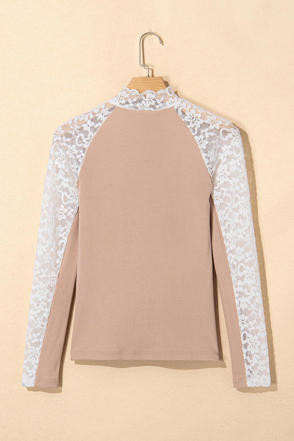 Smoke Gray Floral Lace Patchwork Long Sleeve High Neck Slim Top-Tops/Long Sleeve Tops-[Adult]-[Female]-2022 Online Blue Zone Planet