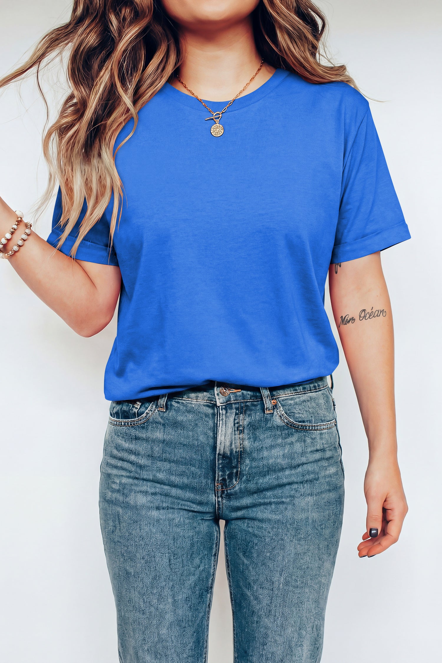 Tillandsia Purple Casual Plain Crew Neck Tee-Tops/Tops & Tees-[Adult]-[Female]-2022 Online Blue Zone Planet