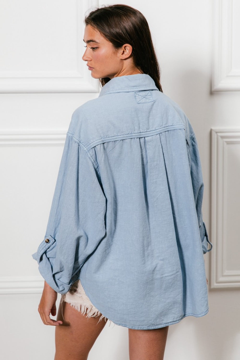 BiBi Button Down Stitch Detail Shirt with Chest Pockets-TOPS / DRESSES-[Adult]-[Female]-2022 Online Blue Zone Planet