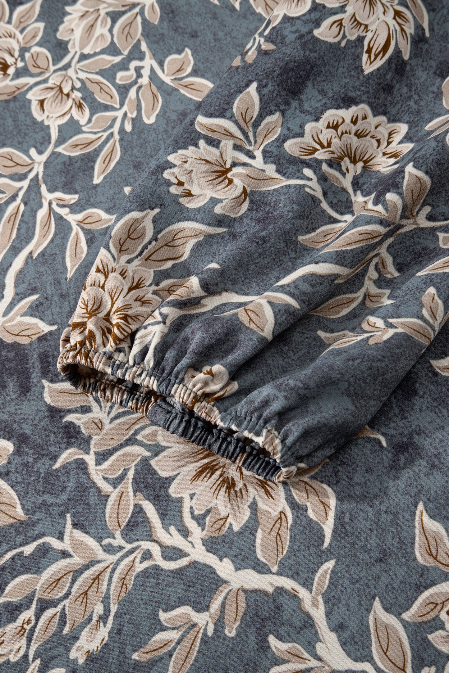 Sky Blue Plus Size Floral Print Split Neck Shirred High Waist Long Sleeve Maxi Dress-TOPS / DRESSES-[Adult]-[Female]-2022 Online Blue Zone Planet