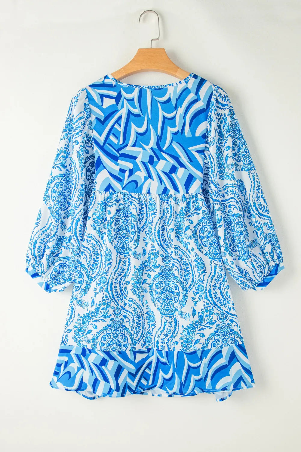 Printed Tie Neck Long Sleeve Mini Dress-TOPS / DRESSES-[Adult]-[Female]-2022 Online Blue Zone Planet