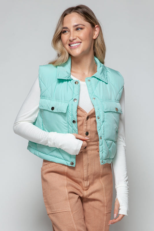 Snobbish Snap Down Quilted Crop Vest-TOPS / DRESSES-[Adult]-[Female]-Green-S-2022 Online Blue Zone Planet