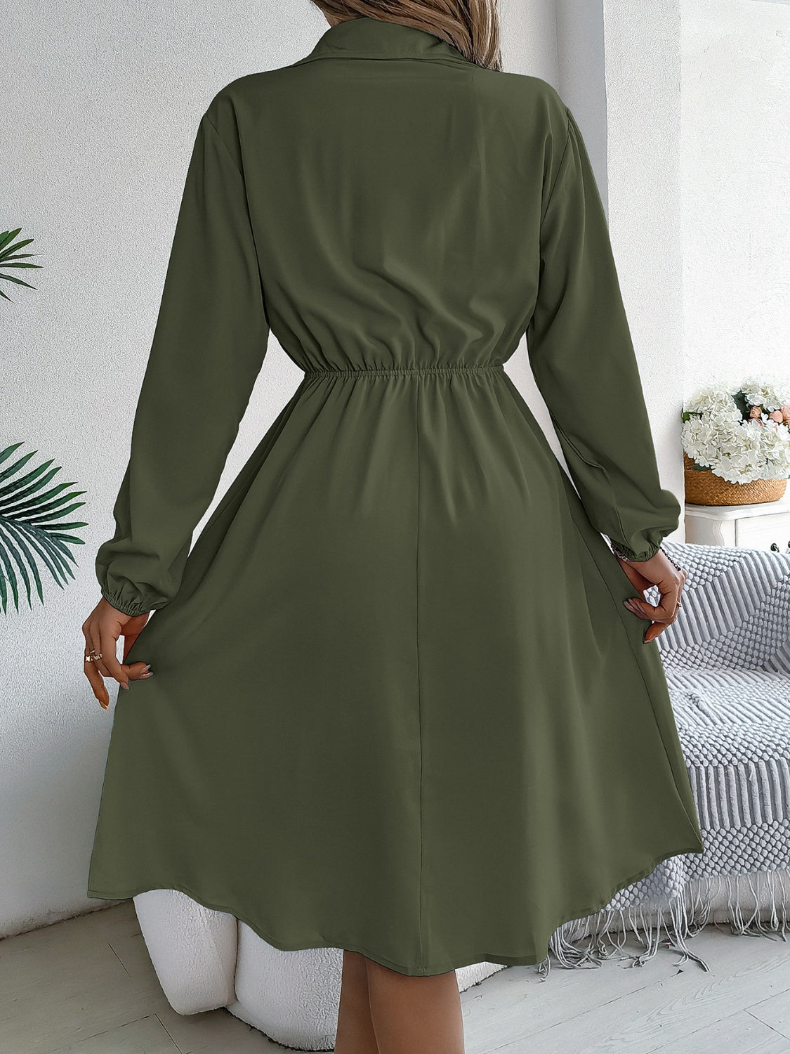 Blue Zone Planet | Collared Neck Long Sleeve Dress with Pockets-TOPS / DRESSES-[Adult]-[Female]-2022 Online Blue Zone Planet